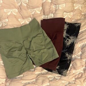 SHEIN Olive Green, Maroon & Black Tie-Dye Athletic Shorts Set